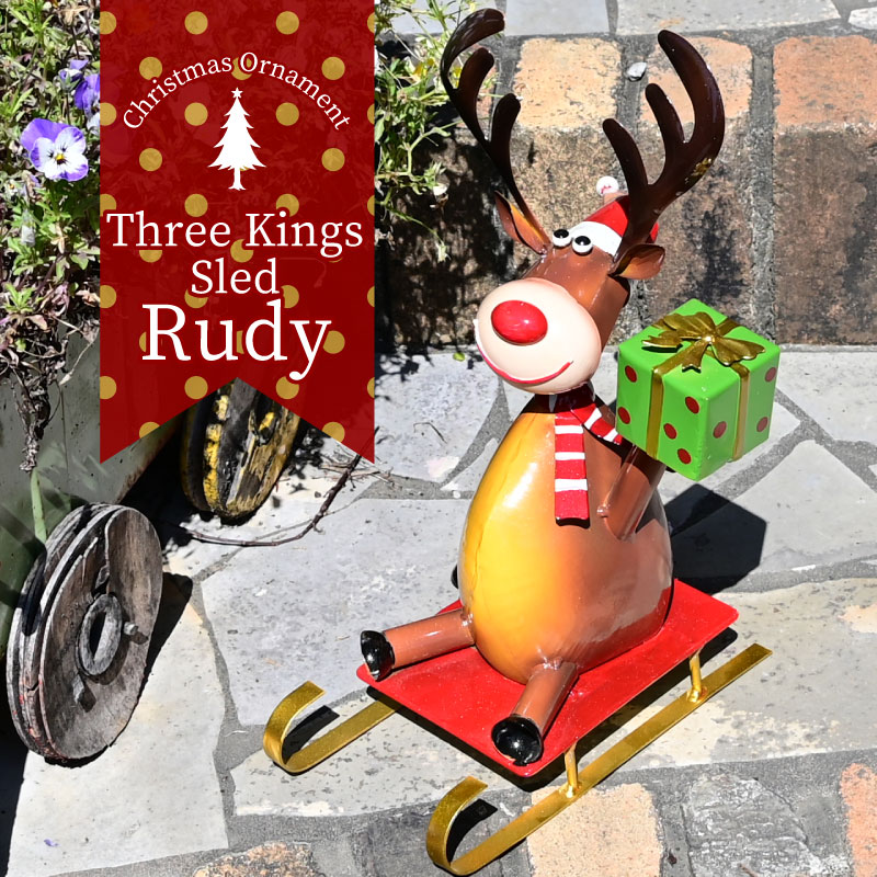 英国 Smart Garden クリスマス オブジェ ソリに乗るトナカイ ブリキ製 屋外
