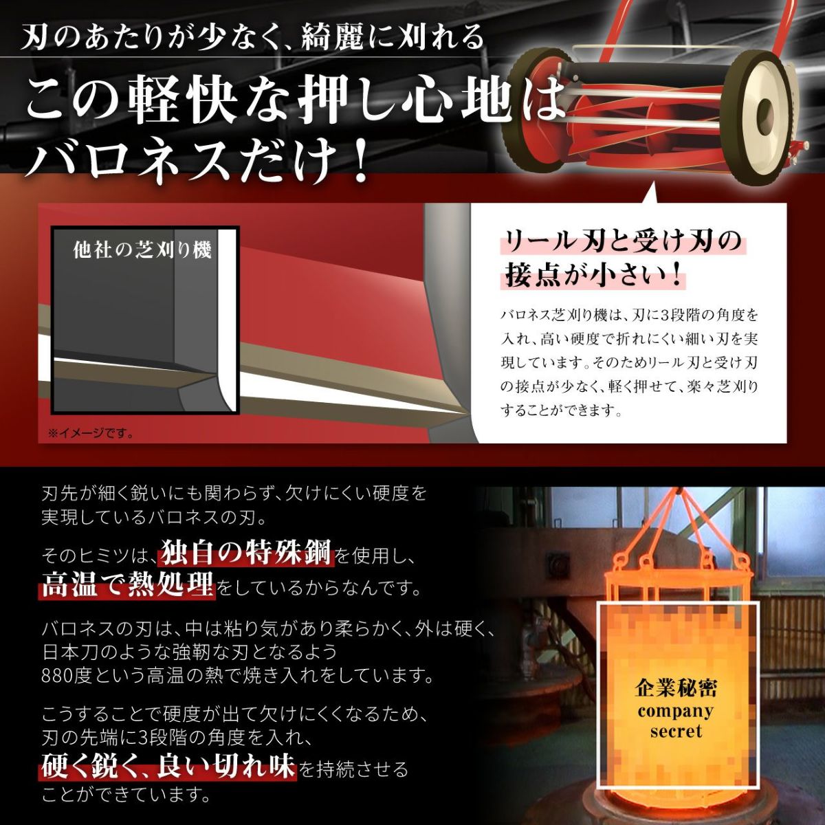 【本店限定10年部品無料保証】バロネス 手動式芝刈り機 LM4D【送料無料】 ゴルフ場、サッカースタジアムトップシェア